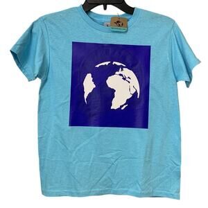 New Upcycled Hand Printed Youth Small Save Planet Earth Short Sleeve Tee Shirt